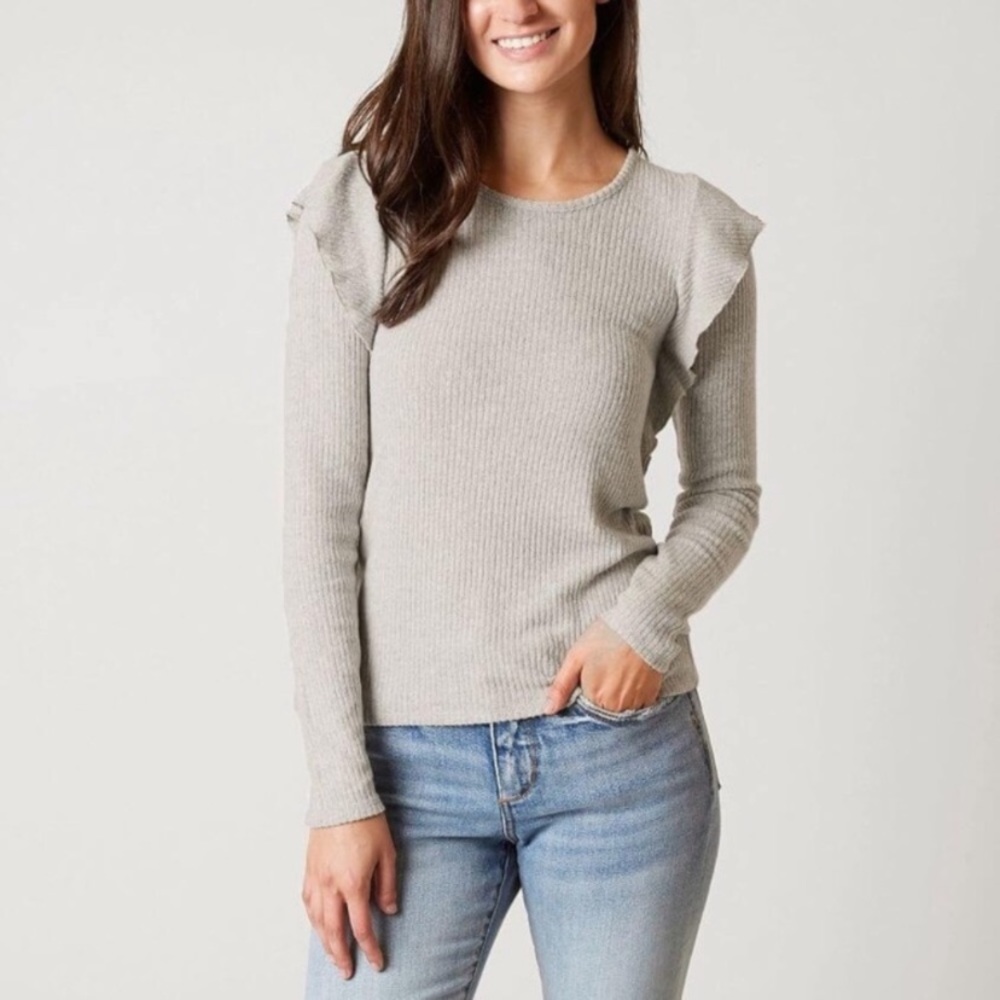 NWOT Lucky Brand Long Sleeve Top Ribbed Ruffle